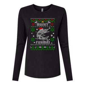 Muskie Angler Fishmas Musky Fishing Funny Gift Ugly Christmas Gift Womens Cotton Relaxed Long Sleeve T-Shirt