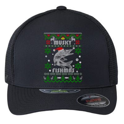 Muskie Angler Fishmas Musky Fishing Funny Gift Ugly Christmas Gift Flexfit Unipanel Trucker Cap