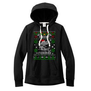 Muskie Angler Fishmas Musky Fishing Funny Gift Ugly Christmas Gift Women's Fleece Hoodie