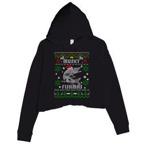 Muskie Angler Fishmas Musky Fishing Funny Gift Ugly Christmas Gift Crop Fleece Hoodie