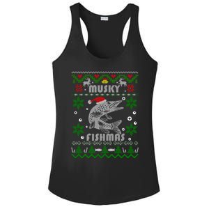 Muskie Angler Fishmas Musky Fishing Funny Gift Ugly Christmas Gift Ladies PosiCharge Competitor Racerback Tank