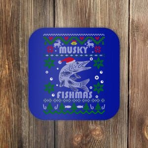 Muskie Angler Fishmas Musky Fishing Funny Gift Ugly Christmas Gift Coaster