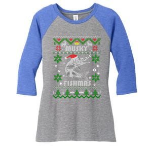 Muskie Angler Fishmas Musky Fishing Funny Gift Ugly Christmas Gift Women's Tri-Blend 3/4-Sleeve Raglan Shirt