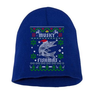 Muskie Angler Fishmas Musky Fishing Funny Gift Ugly Christmas Gift Short Acrylic Beanie