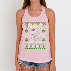 Muskie Angler Fishmas Musky Fishing Funny Gift Ugly Christmas Gift Women's Knotted Racerback Tank