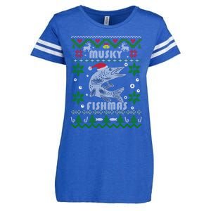 Muskie Angler Fishmas Musky Fishing Funny Gift Ugly Christmas Gift Enza Ladies Jersey Football T-Shirt