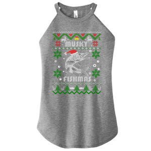 Muskie Angler Fishmas Musky Fishing Funny Gift Ugly Christmas Gift Women's Perfect Tri Rocker Tank