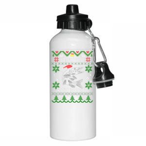 Muskie Angler Fishmas Musky Fishing Funny Gift Ugly Christmas Gift Aluminum Water Bottle