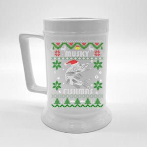 Muskie Angler Fishmas Musky Fishing Funny Gift Ugly Christmas Gift Beer Stein