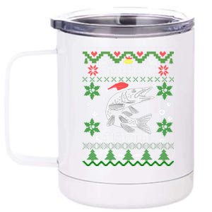 Muskie Angler Fishmas Musky Fishing Funny Gift Ugly Christmas Gift 12 oz Stainless Steel Tumbler Cup