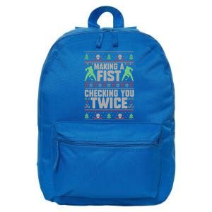 Making A Fist Checking You Twice Ugly Christmas Funny Hockey  16 in Basic Backpack