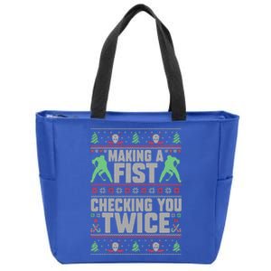 Making A Fist Checking You Twice Ugly Christmas Funny Hockey  Zip Tote Bag