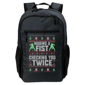 Making A Fist Checking You Twice Ugly Christmas Funny Hockey  Daily Commute Backpack