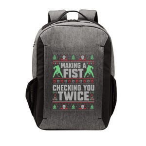 Making A Fist Checking You Twice Ugly Christmas Funny Hockey  Vector Backpack