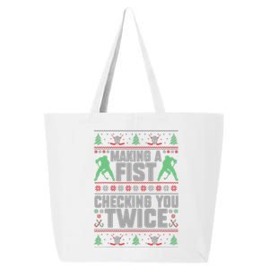 Making A Fist Checking You Twice Ugly Christmas Funny Hockey  25L Jumbo Tote