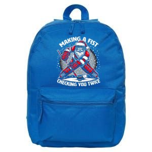 Making A Fist Checking You Twice Ugly Christmas Santa Hockey Gift 16 in Basic Backpack