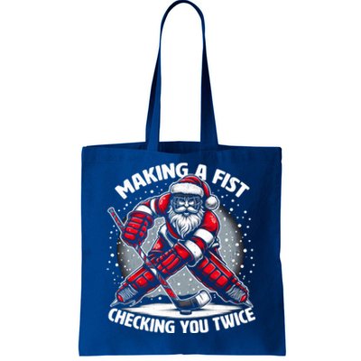 Making A Fist Checking You Twice Ugly Christmas Santa Hockey Gift Tote Bag