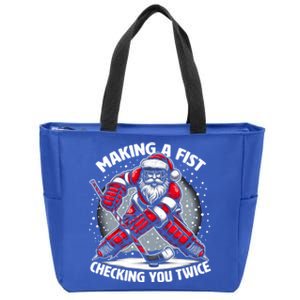 Making A Fist Checking You Twice Ugly Christmas Santa Hockey Gift Zip Tote Bag