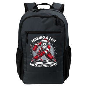 Making A Fist Checking You Twice Ugly Christmas Santa Hockey Gift Daily Commute Backpack