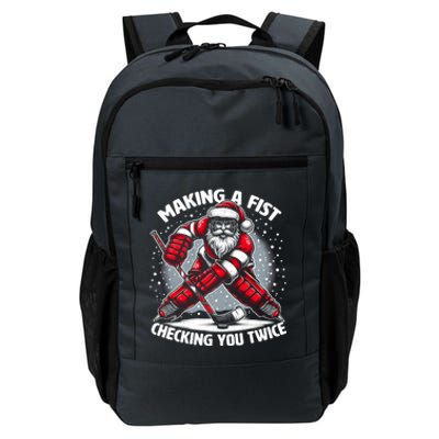 Making A Fist Checking You Twice Ugly Christmas Santa Hockey Gift Daily Commute Backpack