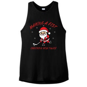 Making A Fist Checking You Twice Ice Hockey Xmas Snowflakes Ladies PosiCharge Tri-Blend Wicking Tank