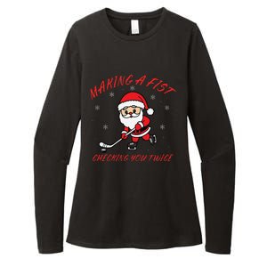 Making A Fist Checking You Twice Ice Hockey Xmas Snowflakes Womens CVC Long Sleeve Shirt