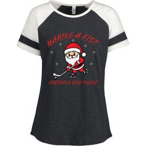 Making A Fist Checking You Twice Ice Hockey Xmas Snowflakes Enza Ladies Jersey Colorblock Tee