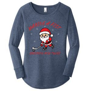 Making A Fist Checking You Twice Ice Hockey Xmas Snowflakes Women's Perfect Tri Tunic Long Sleeve Shirt