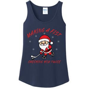 Making A Fist Checking You Twice Ice Hockey Xmas Snowflakes Ladies Essential Tank