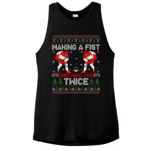 Making A Fist Checking You Twice Ugly Ice Hockey Christmas Gift Ladies PosiCharge Tri-Blend Wicking Tank