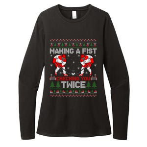 Making A Fist Checking You Twice Ugly Ice Hockey Christmas Gift Womens CVC Long Sleeve Shirt