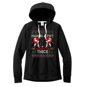 Making A Fist Checking You Twice Ugly Ice Hockey Christmas Gift Women's Fleece Hoodie