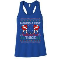 Making A Fist Checking You Twice Ugly Ice Hockey Christmas Gift Women's Racerback Tank