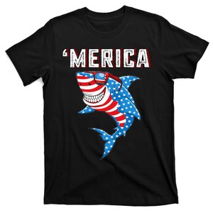 Merica American Flag Funny Shark 4th of July T-Shirt