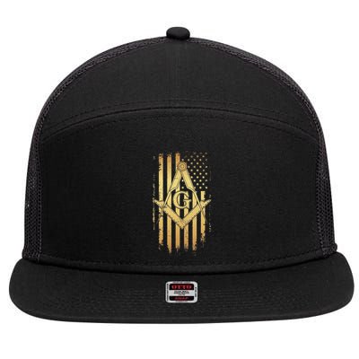 Masonic American Flag Square And Compass Freemason 7 Panel Mesh Trucker Snapback Hat
