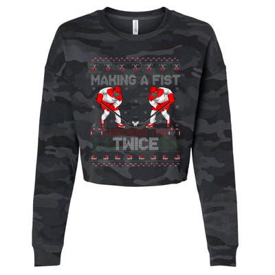 Making A Fist Checking You Twice Ugly Ice Hockey Christmas Cropped Pullover Crew