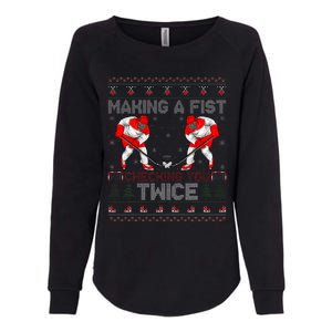 Making A Fist Checking You Twice Ugly Ice Hockey Christmas Womens California Wash Sweatshirt