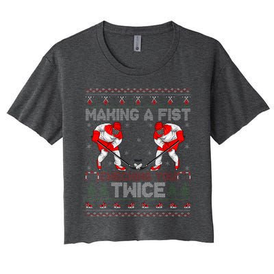 Making A Fist Checking You Twice Ugly Ice Hockey Christmas Women's Crop Top Tee