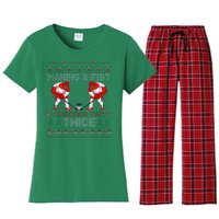 Making A Fist Checking You Twice Ugly Ice Hockey Christmas Women's Flannel Pajama Set