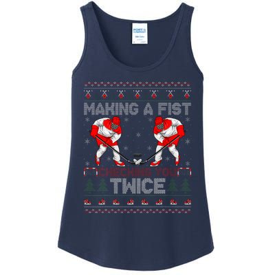 Making A Fist Checking You Twice Ugly Ice Hockey Christmas Ladies Essential Tank