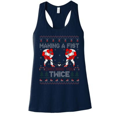 Making A Fist Checking You Twice Ugly Ice Hockey Christmas Women's Racerback Tank