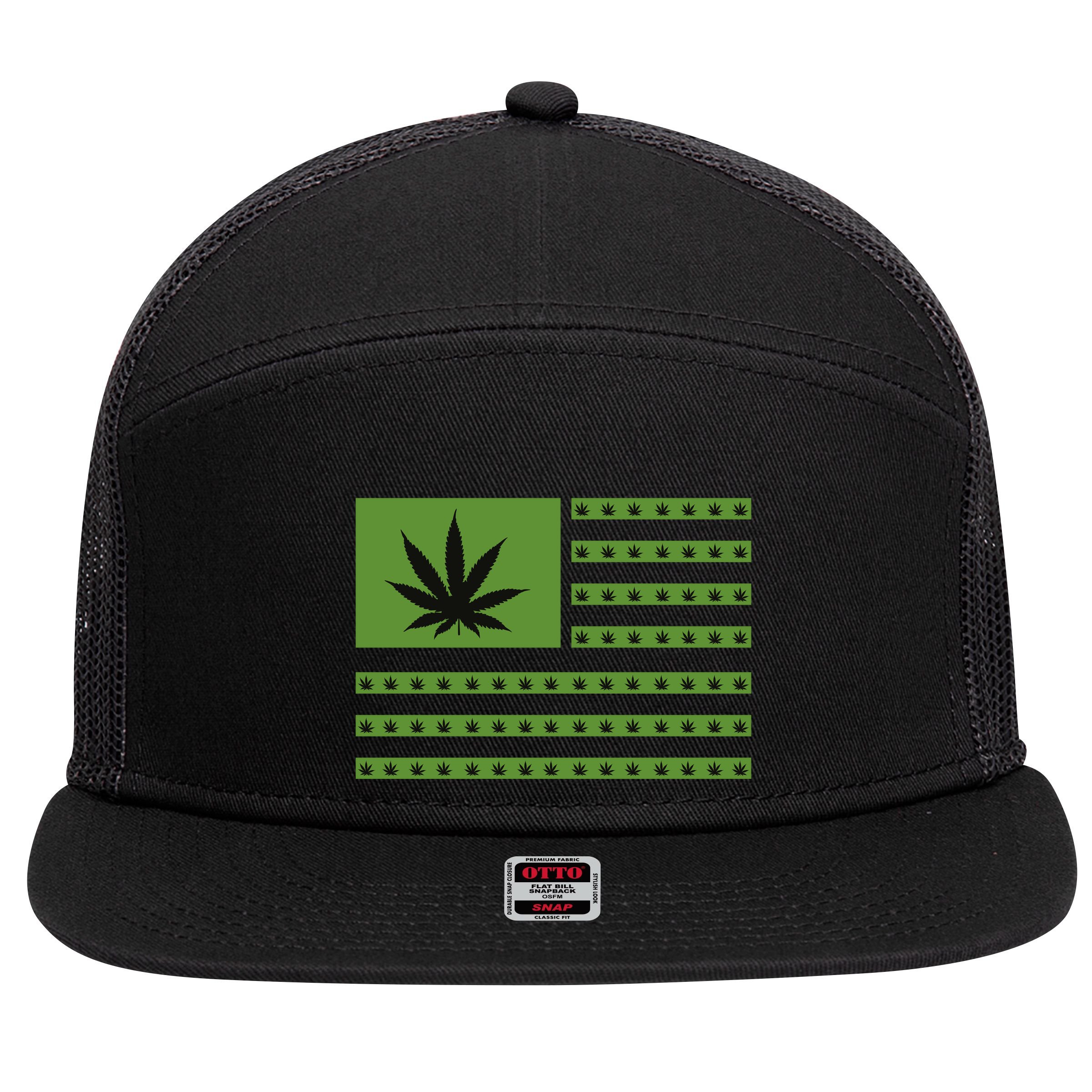 Marijuana American Flag 7 Panel Mesh Trucker Snapback Hat