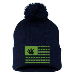 Marijuana American Flag Pom Pom 12in Knit Beanie