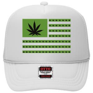 Marijuana American Flag High Crown Mesh Back Trucker Hat