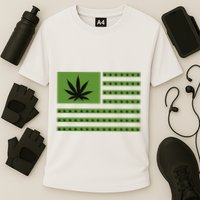 Marijuana American Flag Cooling Performance Crew T-Shirt