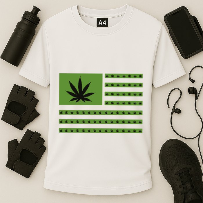 Marijuana American Flag Cooling Performance Crew T-Shirt