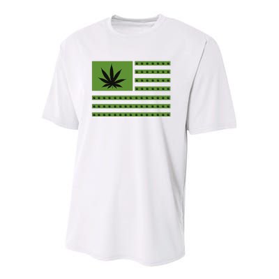 Marijuana American Flag Youth Performance Sprint T-Shirt