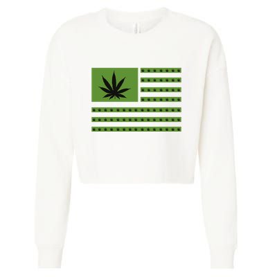 Marijuana American Flag Cropped Pullover Crew