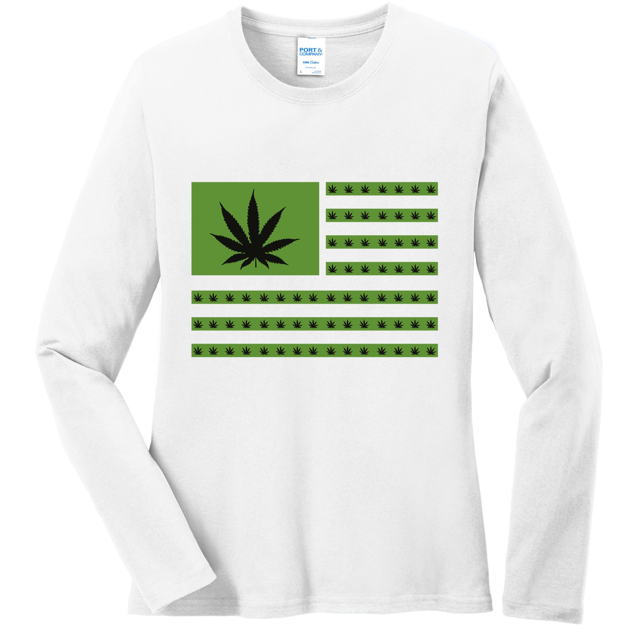 Marijuana American Flag Ladies Long Sleeve Shirt