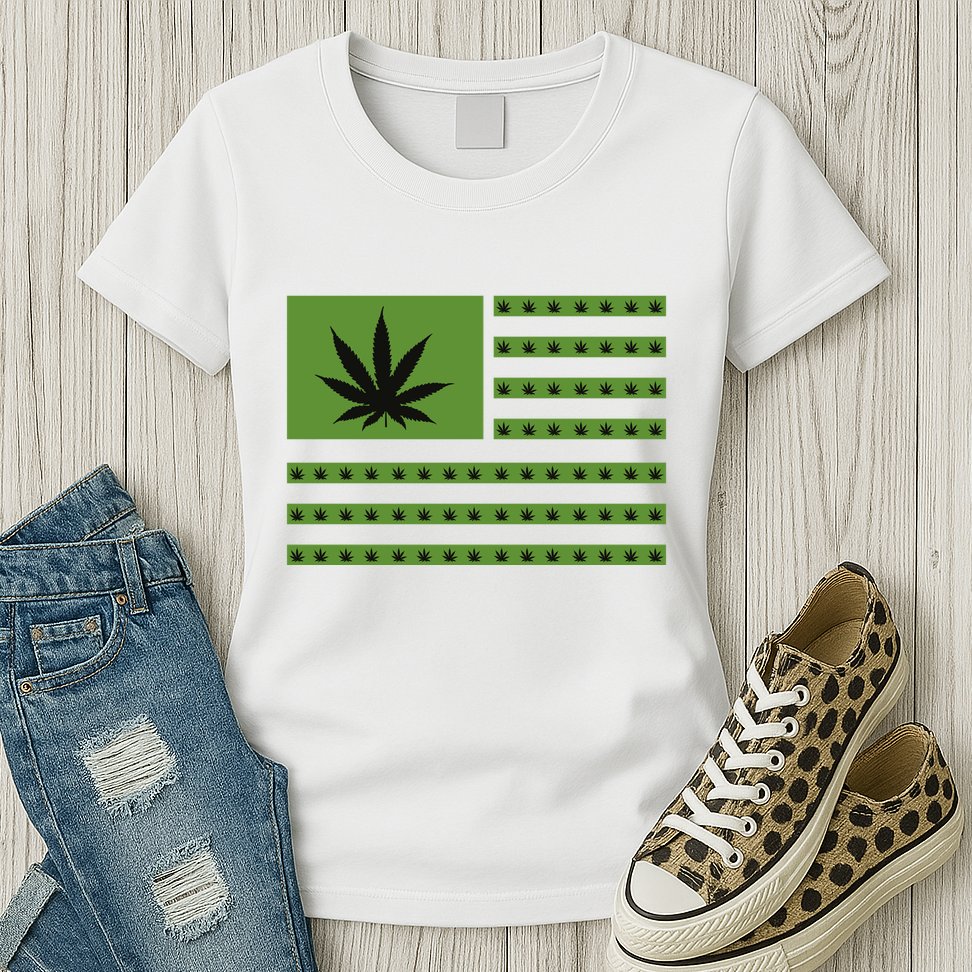 Marijuana American Flag Womens T-Shirt